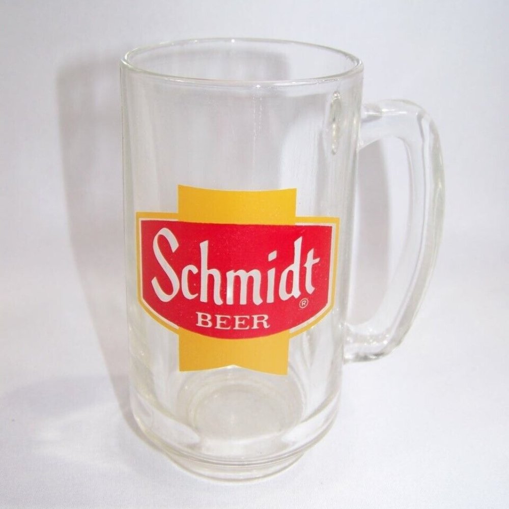 Schmidt Vintage Beer Mug 5.5" Clear Glass Ale Lager Cup Brewery Logo Bar Drink